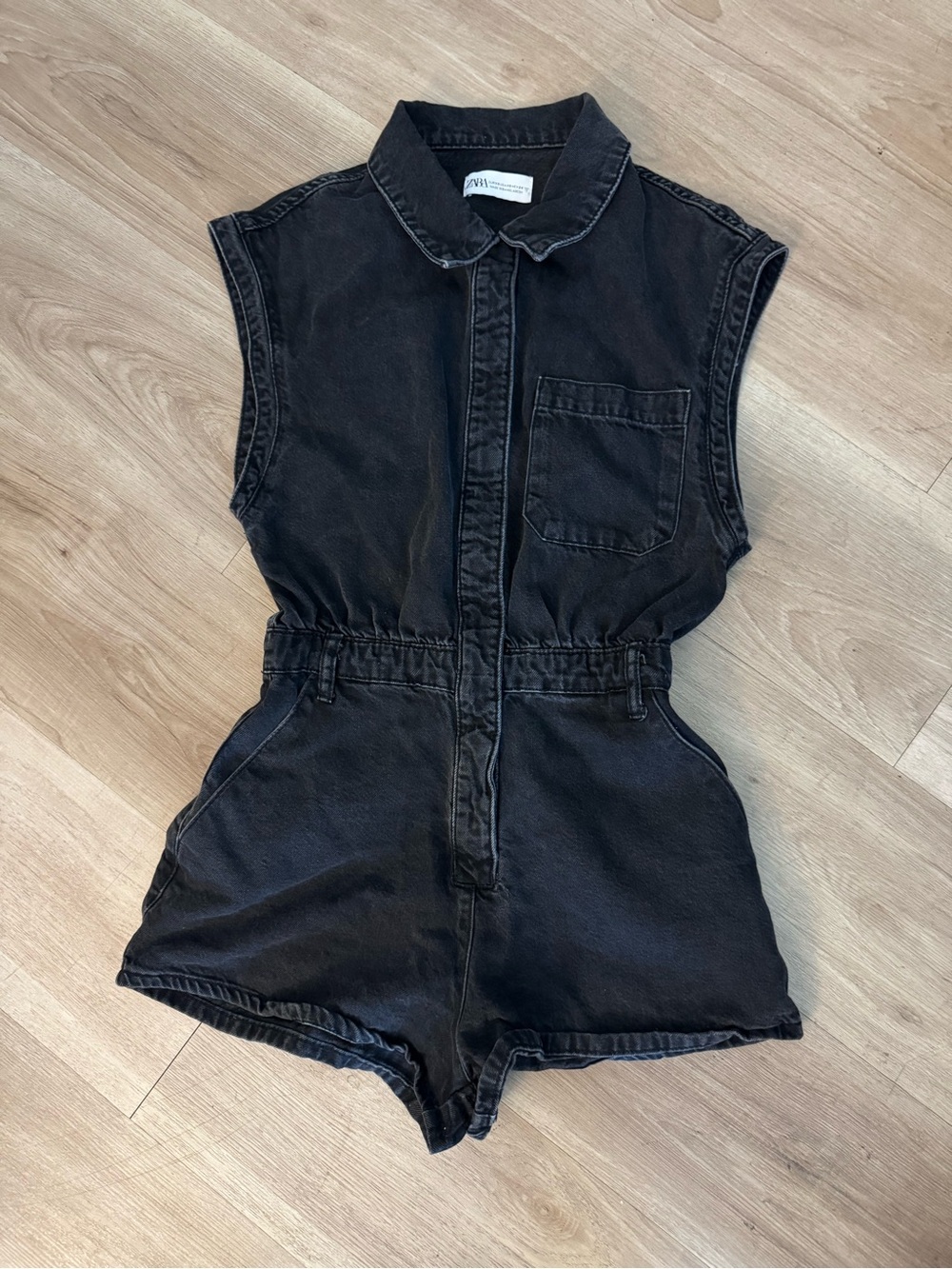Zara Black Sleeveless Denim-Style Romper